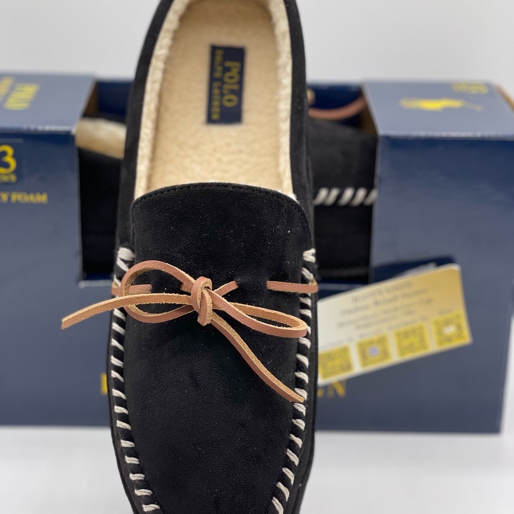 Polo Ralph Lauren Men's Black Moccasin Slippers 13 - Memory Foam Comfort - Picture 7 of 7